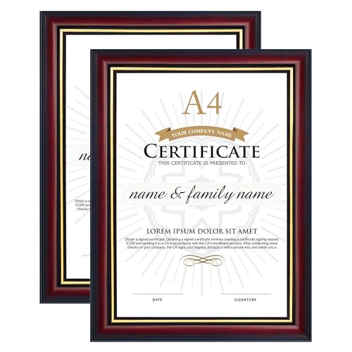 GraduationMall A4 Urkundenrahmen Dokumentenrahmen Hölzern Glas Bilderrahmen Wand & Tischrahmen Mahagoni mit Goldenen Rand 2er-Set GraduationMall A4 Urkundenrahmen Dokumentenrahmen Hölzern Glas Bilderrahmen Wand & Tischrahmen Mahagoni mit Goldenen Rand 2er-Set von GraduationMall