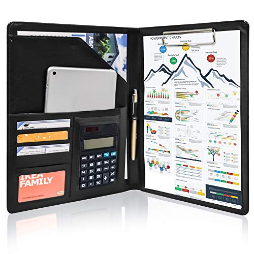 GraduationMall Schreibmappe A4 mit Klemmbrett, Aktenmappe Leder, Business Dokumentenmappe Konferenzmappe Portfolio Organizer Schwarz von GraduationMall