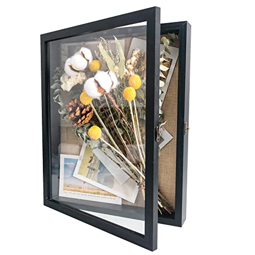 GraduationMall Schwarz 28x35cm 3D Bilderrahmen Tief Objektrahmen Schaukasten Türvitrine Retro Weiß,Geschenk für Hochzeit Bouquet Medaillen Erinnerungsbox von GraduationMall