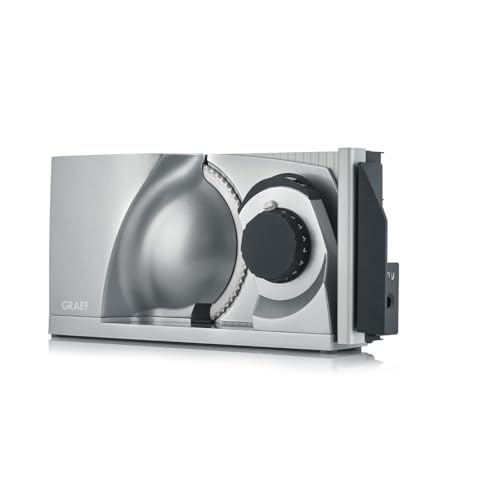 GRAEF Klappbarer Allesschneider MYtiny | Universale elektrische Schneidemaschine für die Küche MT1000 | Wurst, Gemüse, Brotschneidemaschine | Alleschneidemaschine klappbar | silber von GRAEF.
