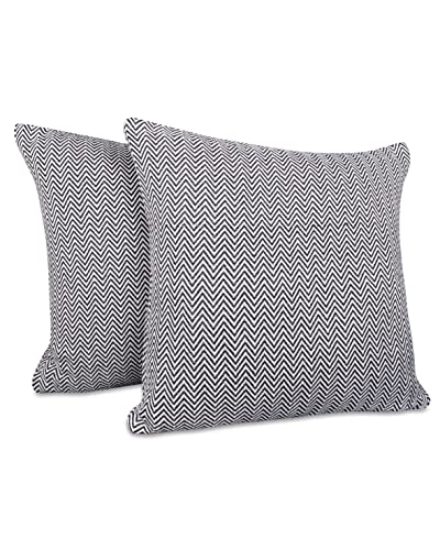 2er-Set Gräfenstayn Premium Kissenbezüge - 100% Baumwolle - 50 x 50 cm - Fischgrätenmuster Deko Kissenbezug, Baumwoll-Kissenhülle für Bett, Sofa oder Couch (Anthrazit) von Gräfenstayn