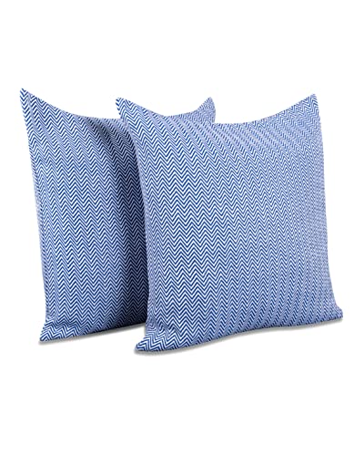 2er-Set Gräfenstayn Premium Kissenbezüge - 100% Baumwolle - 50 x 50 cm - Fischgrätenmuster Deko Kissenbezug, Baumwoll-Kissenhülle für Bett, Sofa oder Couch (Blau) von Gräfenstayn