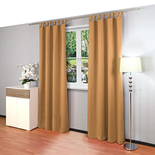 Gräfenstayn® 2er-Set Alana - blickdichte einfarbige Thermogardine Verdunklungsgardine mit Schlaufen - DOPPELPACK - 135 x 245 cm (Breite x Höhe) - viele attraktive Farben - Gardine Vorhang (Beige) von Gräfenstayn