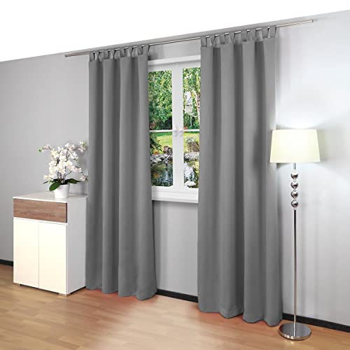 Gräfenstayn® 2er-Set Alana - blickdichte einfarbige Thermogardine Verdunklungsgardine mit Schlaufen - Doppelpack - 135 x 245 cm (Breite x Höhe) - viele attraktive Farben - Gardine Vorhang (Grau) von Gräfenstayn