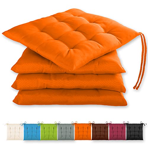 Gräfenstayn® 4er-Set Sitzkissen 40x40x3cm mit Haltebändern für Indoor und Outdoor mit Öko-Tex Siegel - (Orange) von Gräfenstayn