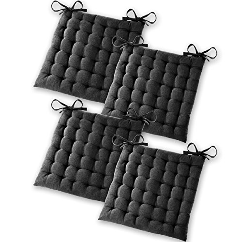 Gräfenstayn® 4er-Set Baumwoll-Sitzkissen 40x40x5cm mit Haltebändern für Indoor und Outdoor mit Öko-Tex Siegel - (Schwarz) von Gräfenstayn