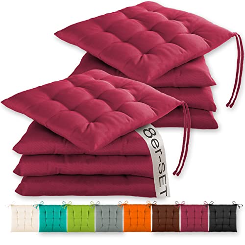 Gräfenstayn® 8er-Set Sitzkissen 40x40x3cm mit Haltebändern für Indoor und Outdoor mit Öko-Tex Siegel - (Fuchsia) von Gräfenstayn