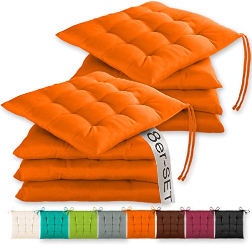 Gräfenstayn® 8er-Set Sitzkissen 40x40x3cm mit Haltebändern für Indoor und Outdoor mit Öko-Tex Siegel - (Orange) von Gräfenstayn