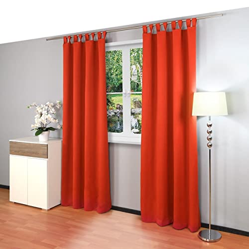 Gräfenstayn® Alana - blickdichte einfarbige Thermogardine Verdunklungsgardine mit Schlaufen - 135 x 245 cm (Breite x Höhe) - viele attraktive Farben - Gardine Vorhang (Orange) von Gräfenstayn