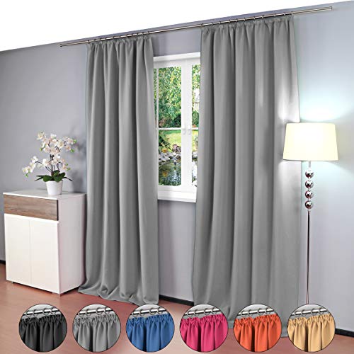 Gräfenstayn® Alana - blickdichte einfarbige Thermogardine Verdunklungsgardine mit Universal-Kräuselband - 135 x 245 cm - viele attraktive Farben - mit Öko-Tex Siegel Standard 100: „Geprüftes Vertrauen“ - Gardine Vorhang für Schlafzimmer, Wohnzimmer und viele weitere Räume 39799 (Grau) von Gräfenstayn