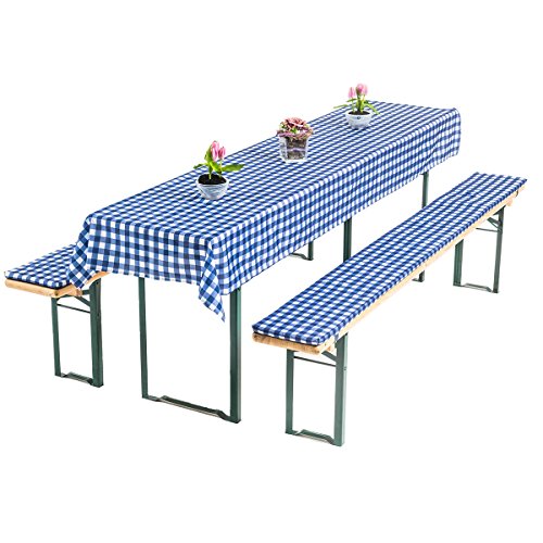 Gräfenstayn® Annabelle Biertischauflagen-Set mit Sitzpolsterung 3 TLG Bierzeltgarnitur - Öko-Tex Siegel Standard 100:"Geprüftes Vertrauen (50x220cm, Blau/Weiß) von Gräfenstayn