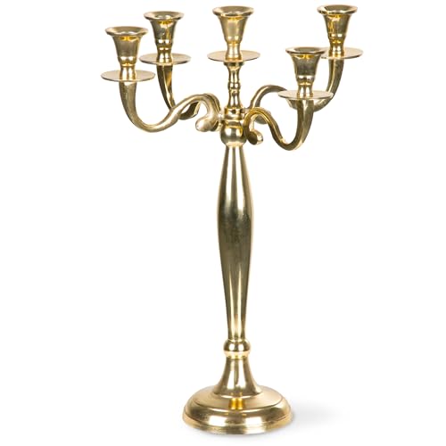 Gräfenstayn® Kerzenleuchter 1, 3 oder 5-armig Kerzenständer - Verschiedene Größen - Leuchter Kandelaber in Silber, Schwarz, Weiß oder Gold (M, Gold) von Gräfenstayn