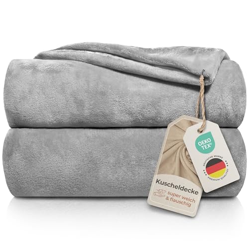 Gräfenstayn® Kuscheldecke flauschig & super weich - hochwertige Fleecedecke auch als Wohndecke, Tagesdecke, Sofadecke & Wohnzimmer geeignet - Überwurf Decke Sofa & Couch (Grau, 240x220 cm) von Gräfenstayn