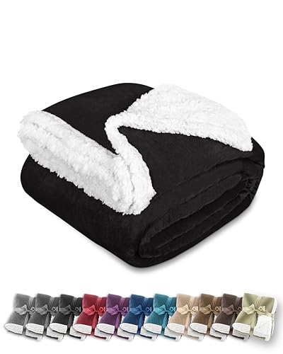 Gräfenstayn® Dicke Kuscheldecke flauschig & super weich - warme Sherpa-Fleecedecke in Lammfell-Optik als Wohndecke, Tagesdecke & Sofadecke - Überwurf Decke Sofa & Couch (Schwarz 240x220) von Gräfenstayn