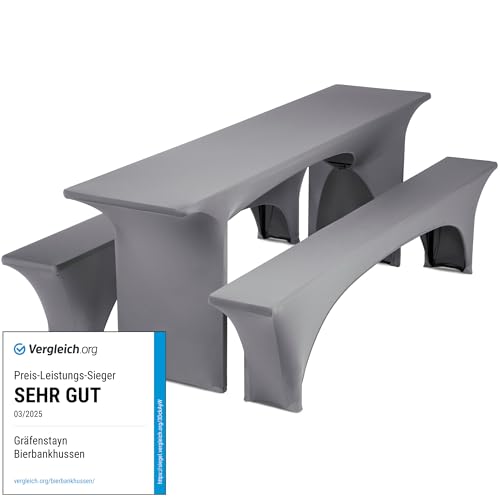 Gräfenstayn® Leopold Stretch - Biertischhussen-Set 3 TLG für Bierzeltgarnitur - 50cm oder 70cm Tischbreite - mit Öko-Tex Siegel Standard 100: "Geprüftes Vertrauen 30564 (Anthrazit, 50x220cm) von Gräfenstayn