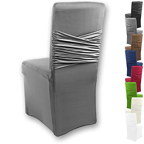 Gräfenstayn® Stretch-Stuhlhusse Victoria - runde und eckige Stuhllehnen - bi-elastische Passform mit Öko-Tex Siegel Standard 100: „Geprüftes Vertrauen“ (Anthrazit) von Gräfenstayn