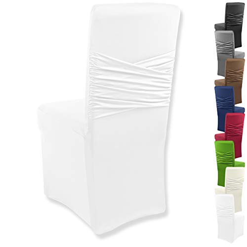 Gräfenstayn® Stretch-Stuhlhusse Victoria - runde und eckige Stuhllehnen - bi-elastische Passform mit Öko-Tex Siegel Standard 100: „Geprüftes Vertrauen“ (Weiß) von Gräfenstayn