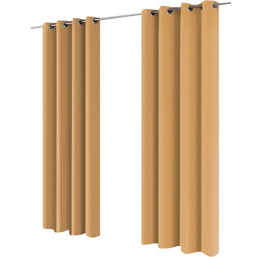 Gräfenstayn 2er-Set Alana - blickdichte einfarbige Thermogardine Verdunklungsgardine mit Ösen - Doppelpack - 135 x 245 cm - viele attraktive Farben - mit Öko-Tex Siegel - Gardine Vorhang (Beige) von Gräfenstayn