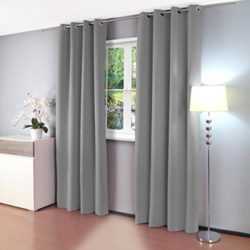 Gräfenstayn 2er-Set Alana - blickdichte einfarbige Thermogardine Verdunklungsgardine mit Ösen - Doppelpack - 135 x 245 cm - viele attraktive Farben - mit Öko-Tex Siegel - Gardine Vorhang (Grau) von Gräfenstayn