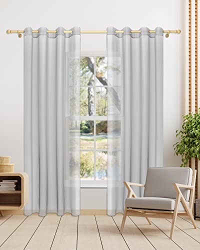 Gräfenstayn 2er-Set Venezia transparente Voile Gardinen mit Ösen - Stores Über-Gardine Wohnzimmer Schlafzimmer - Vorhänge Ösenschal durchsichtig halbtransparent 145x140cm (Höhe/Breite) Grau von Gräfenstayn