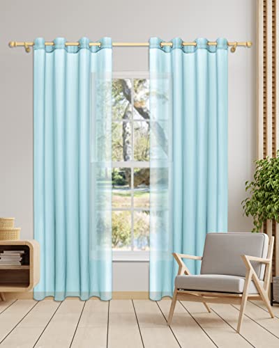 Gräfenstayn 2er-Set Venezia transparente Voile Gardinen mit Ösen - Stores Über-Gardine Wohnzimmer Schlafzimmer - Vorhänge Ösenschal durchsichtig halbtransparent 145x140cm (Höhe/Breite) Hell-Blau von Gräfenstayn