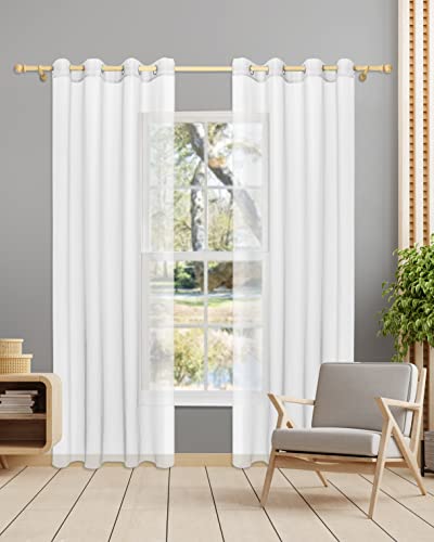 Gräfenstayn 2er-Set Venezia transparente Voile Gardinen mit Ösen - Stores Über-Gardine Wohnzimmer Schlafzimmer - Vorhänge Ösenschal durchsichtig halbtransparent 145x140cm (Höhe/Breite) Weiß von Gräfenstayn