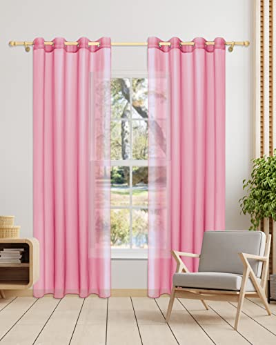 Gräfenstayn 2er-Set Venezia transparente Voile Gardinen mit Ösen - Stores Über-Gardine Wohnzimmer Schlafzimmer - Vorhänge Ösenschal durchsichtig halbtransparent 175x140cm (Höhe/Breite) Rosa von Gräfenstayn