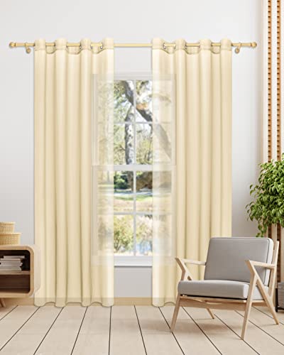 Gräfenstayn 2er-Set Venezia transparente Voile Gardinen mit Ösen - Stores Über-Gardine Wohnzimmer Schlafzimmer - Vorhänge Ösenschal durchsichtig halbtransparent 245x140cm (Höhe/Breite) Creme von Gräfenstayn