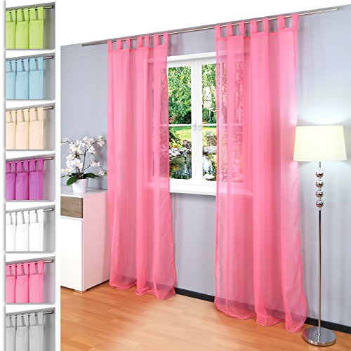 Gräfenstayn 2er-Set Venezia transparente einfarbige Gardine (LxB) 245x140cm mit Schlaufen und Öko-Tex Siegel Standard 100: „Geprüftes Vertrauen“ aus Voile (Rosa) von Gräfenstayn