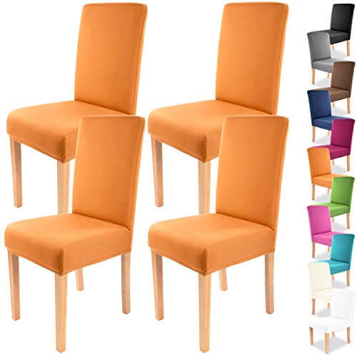 Gräfenstayn 4 STK Stretch-Stuhlhusse Charles - runde und eckige Stuhllehnen - VORTEILSPACKUNG - bi-elastische Passform mit Öko-Tex Siegel Standard 100: „Geprüftes Vertrauen“ (Orange) von Gräfenstayn