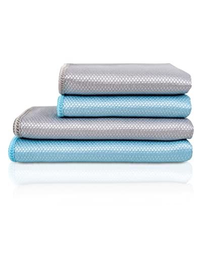 Gräfenstayn 4er-Set Fenstertuch streifenfrei - extra Fingertaschen für optimalen Halt - Oeko TEX Standard 100 - Fenster-Putztücher (2X 60x40 cm & 2X 40x30 cm) - Glas-Poliertücher aus Mikrofaser von Gräfenstayn
