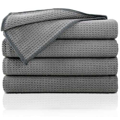 Gräfenstayn 4er-Set Geschirrtücher Microfaser - saugstarke & fusselfreie Waffelstruktur - 45x65 cm Küchenhandtücher - Oeko TEX Standard 100 - Mikrofaser-Tücher, Geschirrhandtücher (Anthrazit) von Gräfenstayn
