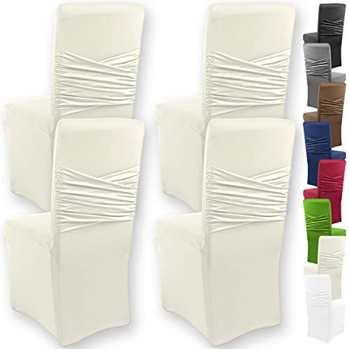 Gräfenstayn 4er-Set Stretch-Stuhlhusse Victoria - runde und eckige Stuhllehnen - VORTEILSPACKUNG - bi-elastische Passform mit Öko-Tex Siegel Standard 100: „Geprüftes Vertrauen“ (Creme) von Gräfenstayn