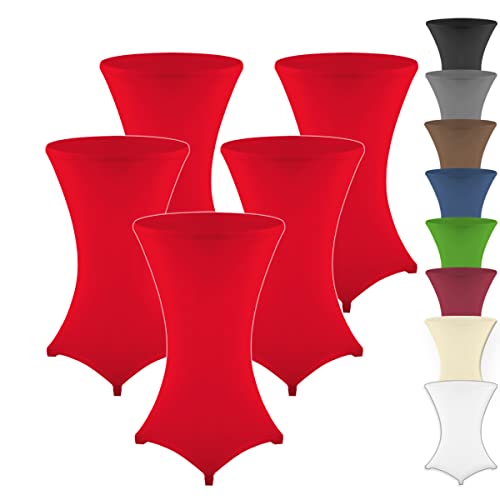 Gräfenstayn 5er-Set Stretch Stehtischhusse Diana mit Öko-Tex Siegel, Verstärkung im Fußbereich Ø60-65cm / Ø70-75cm / Ø80-85cm (Rot, Ø70-75cm) von Gräfenstayn