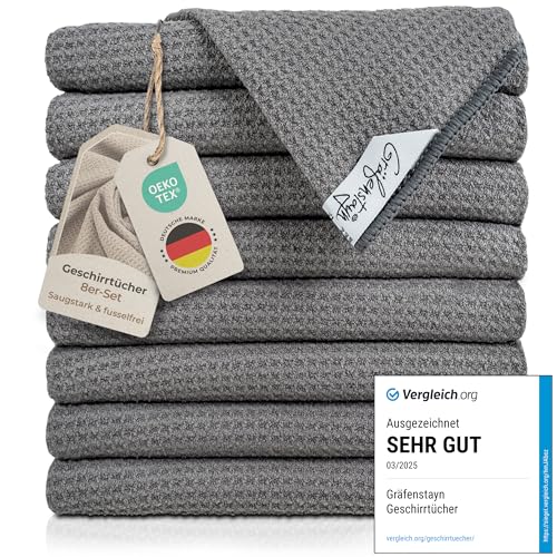 Gräfenstayn 8er-Set Geschirrtücher Microfaser - saugstarke & fusselfreie Waffelstruktur - 45x65 cm Küchenhandtücher - Oeko TEX Standard 100 - Mikrofaser-Tücher, Geschirrhandtücher (Anthrazit) von Gräfenstayn