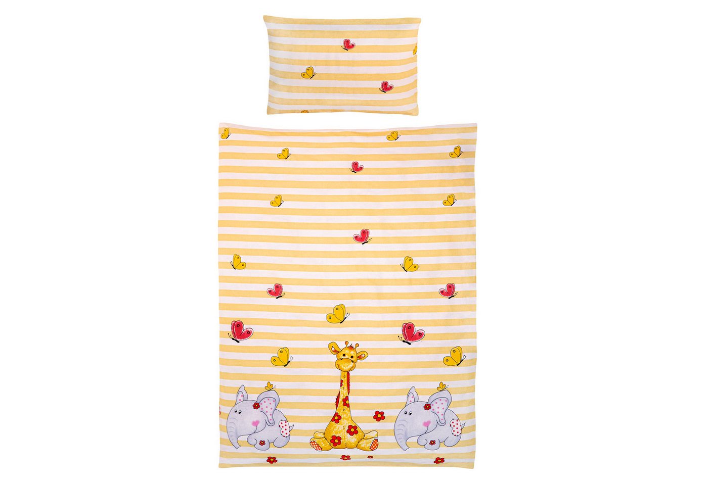 Gräfenstayn Kinderbettwäsche Set mit Tiermotiv und integriertem Reißverschluss - aus 100% Baumwolle, 2 teilig, Deckenbezug 135x100cm und Kissenbezug 60x40cm (Giraffe/Elefant) von Gräfenstayn