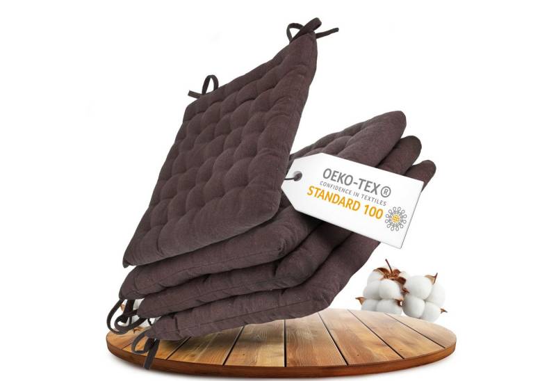 Gräfenstayn Stuhlkissen Stuhl 40×40 cm – Sitzkissen 4er‑Set Baumwolle, robustes Sitzkissen für Indoor & Outdoor, mit Haltebändern von Gräfenstayn