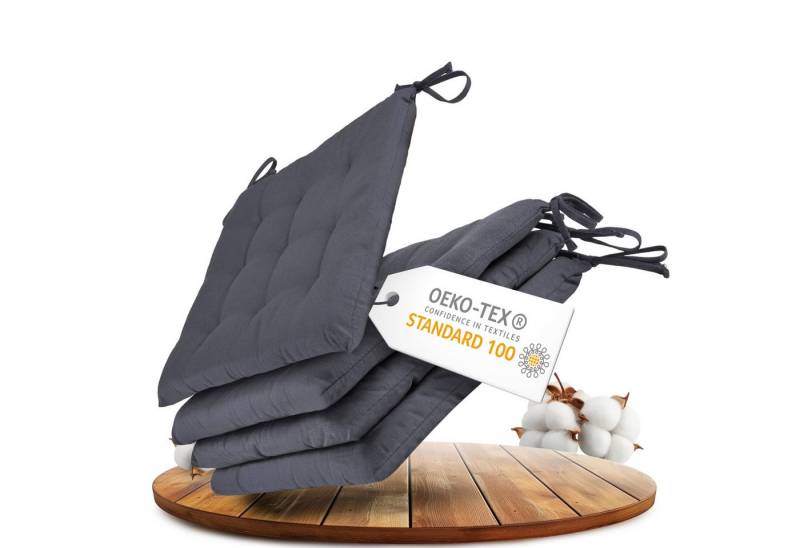 Gräfenstayn Stuhlkissen 4er-Set in 40x40cm und 3cm dicker Polsterung, robustes Sitzkissen für Indoor & Outdoor, mit Haltebändern von Gräfenstayn