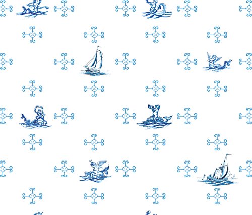 Retro Tapete: Seemannsgarn mit holländischen Segel Boot Motiv in blau weiß - Vlies Tapete Ornamente Obst - Maritime GMM Wandtapete für edle Wohnakzente (Muster 20 x 46,5cm) von Gräflich Münster'sche Manufaktur