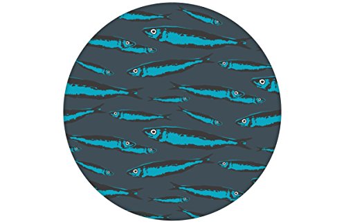 blau Retro Angler Tapete "Sardinen Büchse" mit Fisch Schwarm angepasst an Farrow and Ball Farben GMM Tier Vliestapete schöne Retro Wanddeko als maritime Wohnakzente (Muster 20 x 46,5cm) von Gräflich Münster'sche Manufaktur