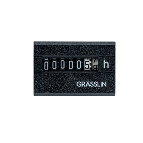 GRÄSSLIN 05.20.0006.1 taxxo 612 SA - analoger Betriebsstundenzähler I 33 x 22 mm I Stundenzähler I Synchronmotorantrieb geeignet für Traktoren und Boote I 220-240V I schwarz von Grässlin
