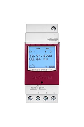 GRÄSSLIN 43.02.0001.1 talento smart B15 - Digitale Zeitschaltuhr mit Bluetooth und App-Programmierung I 1-Kanal I 2TE I 100 Speicherplätze I Montage auf DIN-Schiene I LED 600W GRÄSSLIN 43.02.0001.1 talento smart B15 - Digitale Zeitschaltuhr mit Bluetooth und App-Programmierung I 1-Kanal I 2TE I 100 Speicherplätze I Montage auf DIN-Schiene I LED 600W von Grässlin