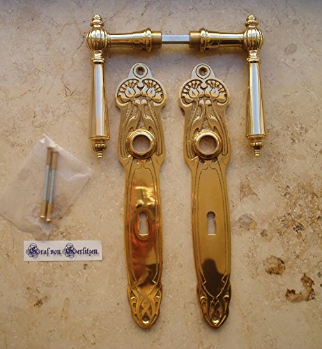 Antik Graf von Gerlitzen BB Langschilder Messing Türgriffe Türbeschlag Jugendstil S6-2P von Graf von Gerlitzen