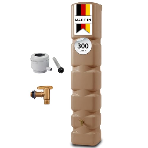 4rain Basic Regentonne Komplett-Set 300 Liter Taupe inkl. Kunststoff-Auslaufhahn und Fallrohranschluss - Wandtank, Wassertank, Fass, Regenfass, Regenwassertonne, Regenwassertank, Wasserbehälter von Garantia