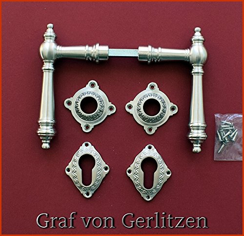 Graf von Gerlitzen Antik Messing Nickel Tür Griffe Türgriffe Türbeschlag Türdrücker Rosetten PZ Gründerzeit WW-4N von Graf