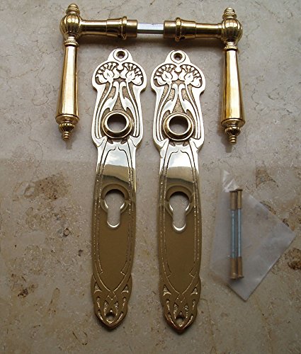 Graf von Gerlitzen Antik Messing Tür Griffe Türgriffe Langschild PZ 72 Jugendstil S6-4P von Graf