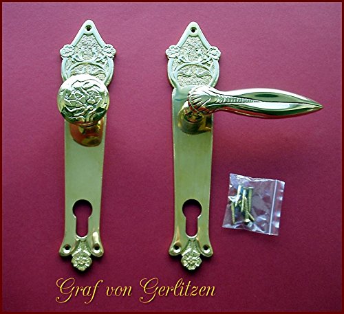 Graf von Gerlitzen Prunkgriffe Antik Messing Tür Haustüre PZ 92 Griffe Türgriffe Türbeschlag Türklinken Langschild Jugendstil S43-4P von Graf