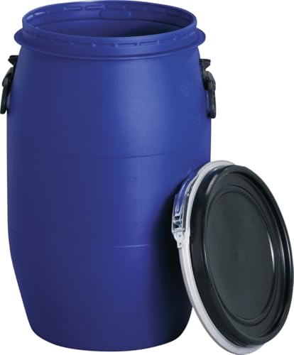 Graf Kunststoff-Weithalsfass Regentonne 120 Liter blau lebensmittelecht mit UN-Kennzeichnung - Futtertonne, Wassertank, Fass, Tonne Mit Deckel, Maischefass, Regenfass, Sauerkrautfass von Graf