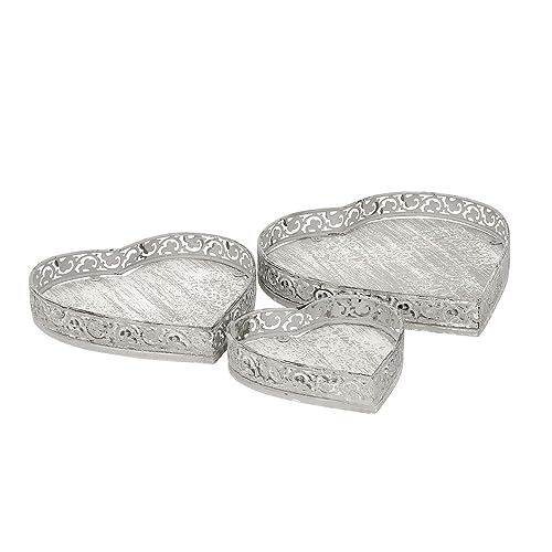 3tlg. Tablett Milton grau antik Shabby chic Herz Dekotablett herzförmig (3 Größen) von Grafelstein
