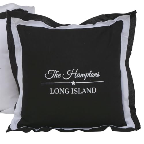 Grafelstein Kissen Hampton mit Schrift Long Island Strandhaus Coastal Farmhouse - SCHWARZ von Grafelstein